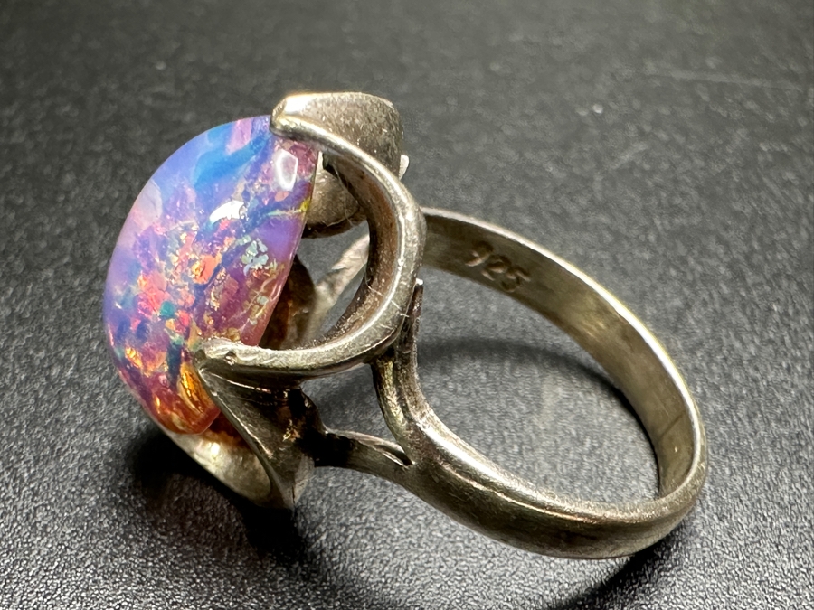 Vintage Sterling Silver Opal Cabochon Ring Size 5.5 4.7g [Photo 9]