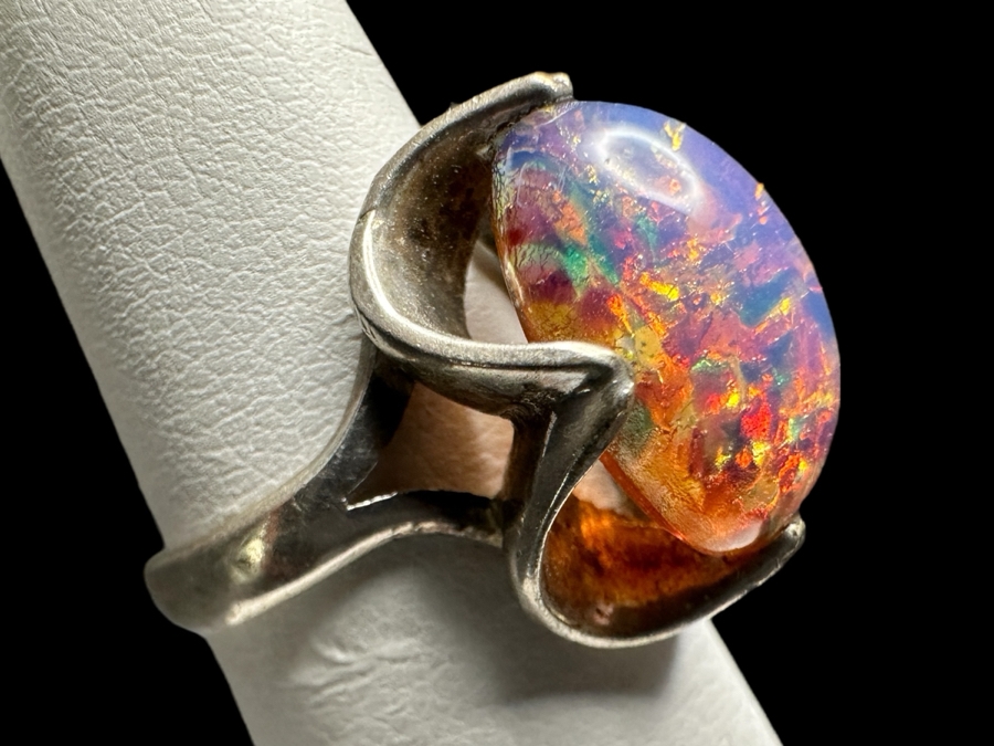 Vintage Sterling Silver Opal Cabochon Ring Size 5.5 4.7g