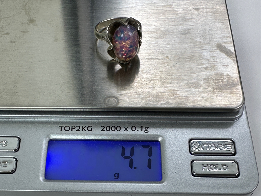 Vintage Sterling Silver Opal Cabochon Ring Size 5.5 4.7g [Photo 11]