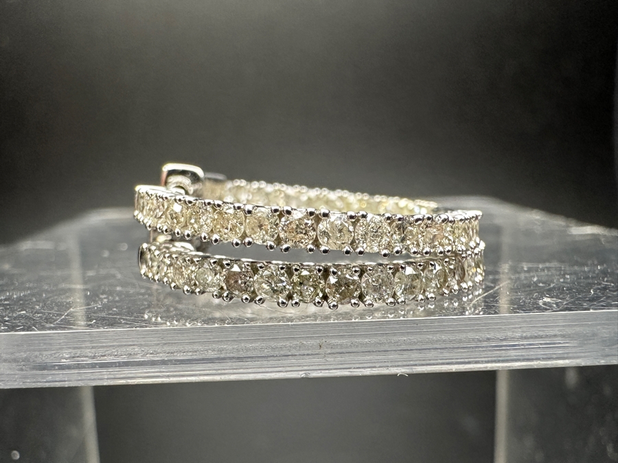 10k Gold Diamond Hoop Earrings Set With (56) 1.5mm Round Diamonds Est. 1.50cttw SI2 J-K Color 3.8g Retails $1,000 [Photo 6]