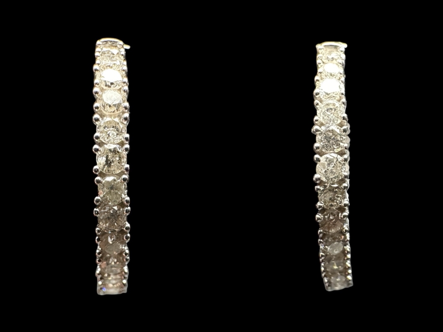 10k Gold Diamond Hoop Earrings Set With (56) 1.5mm Round Diamonds Est. 1.50cttw SI2 J-K Color 3.8g Retails $1,000 [Photo 2]