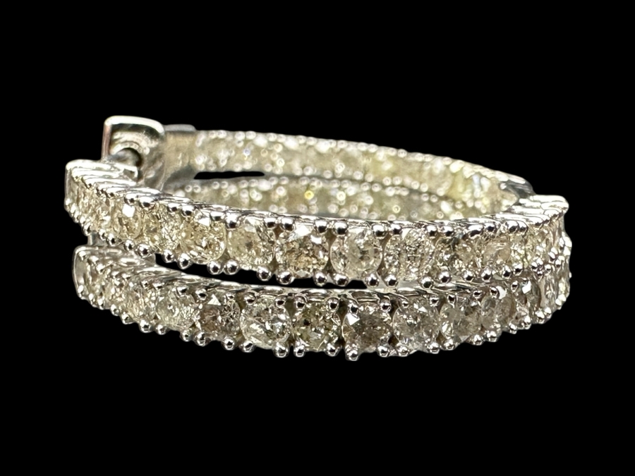 10k Gold Diamond Hoop Earrings Set With (56) 1.5mm Round Diamonds Est. 1.50cttw SI2 J-K Color 3.8g Retails $1,000