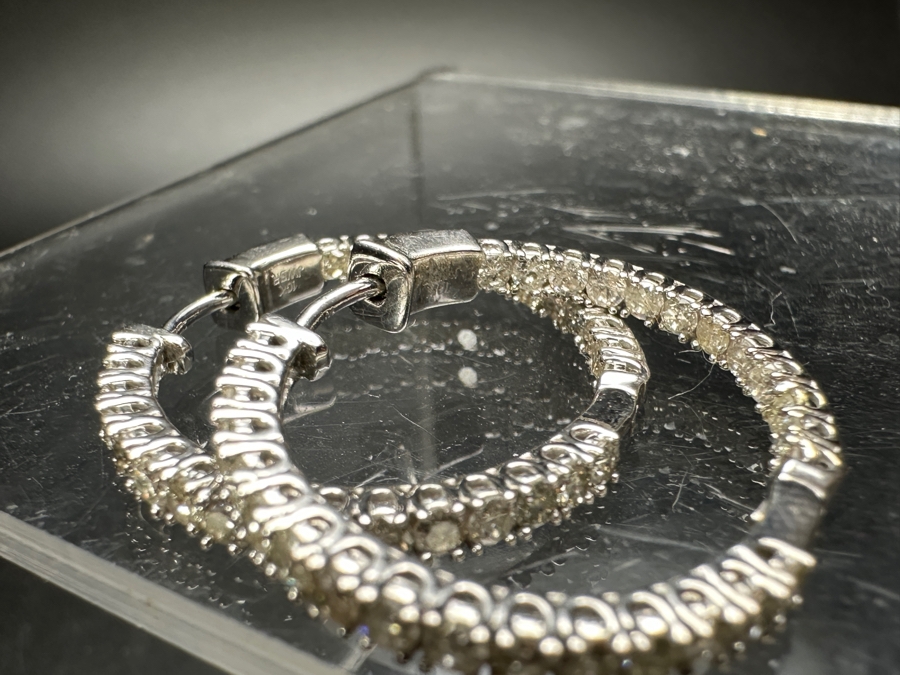 10k Gold Diamond Hoop Earrings Set With (56) 1.5mm Round Diamonds Est. 1.50cttw SI2 J-K Color 3.8g Retails $1,000 [Photo 8]