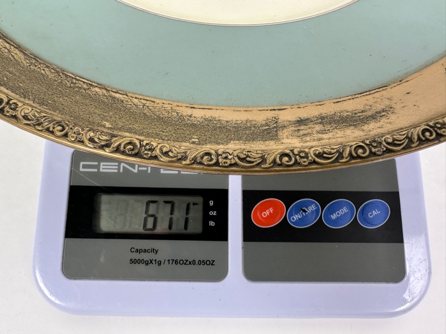 Fisher Sterling Silver Rimmed California Indians Trophy Plate Engraved 'Skeet' With 10.5' Kingsley By Lenox Plate - Plate Weighs Approximately 510g (Total Weight 671g) - Apx Sterling Silver Weight Is 161g - Apx Silver Melt Value = $158 [Photo 8]