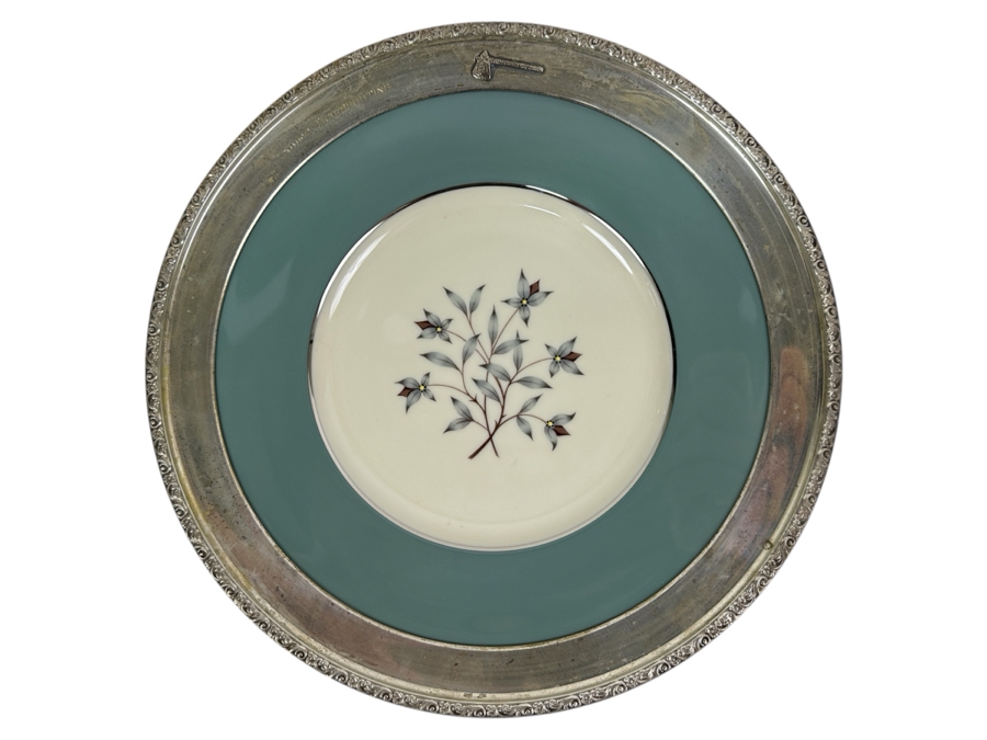 Fisher Sterling Silver Rimmed California Indians Trophy Plate Engraved 'Ladies Trapshooting' With 10.5' Kingsley By Lenox Plate - Plate Weighs Approximately 510g (Total Weight 716g) - Apx Sterling Silver Weight Is 206g - Apx Silver Melt Value = $202 [Photo 1]