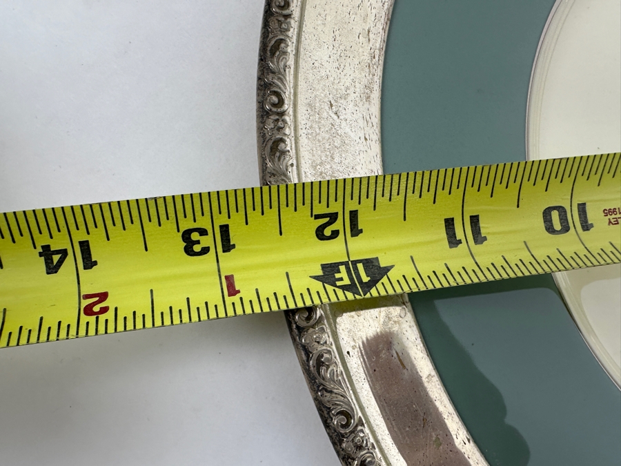Fisher Sterling Silver Rimmed California Indians Trophy Plate Engraved 'Ladies Trapshooting' With 10.5' Kingsley By Lenox Plate - Plate Weighs Approximately 510g (Total Weight 716g) - Apx Sterling Silver Weight Is 206g - Apx Silver Melt Value = $202 [Photo 6]