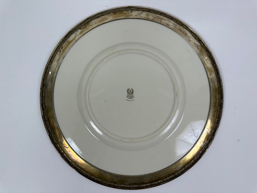 Fisher Sterling Silver Rimmed California Indians Trophy Plate Engraved 'Ladies Trapshooting' With 10.5' Kingsley By Lenox Plate - Plate Weighs Approximately 510g (Total Weight 716g) - Apx Sterling Silver Weight Is 206g - Apx Silver Melt Value = $202 [Photo 5]