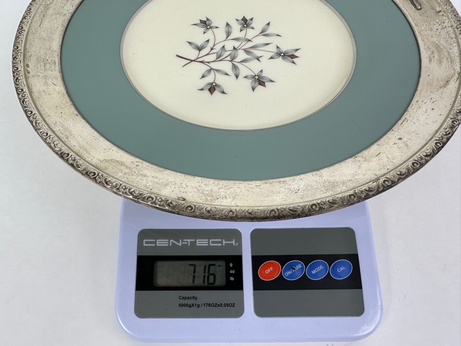 Fisher Sterling Silver Rimmed California Indians Trophy Plate Engraved 'Ladies Trapshooting' With 10.5' Kingsley By Lenox Plate - Plate Weighs Approximately 510g (Total Weight 716g) - Apx Sterling Silver Weight Is 206g - Apx Silver Melt Value = $202 [Photo 8]