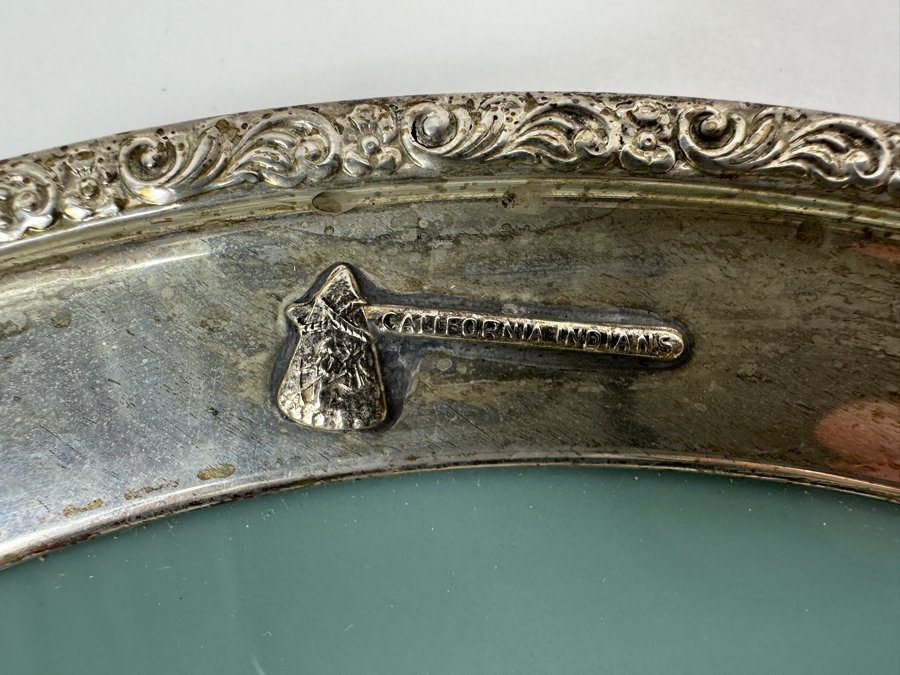 Fisher Sterling Silver Rimmed California Indians Trophy Plate Engraved 'Ladies Trapshooting' With 10.5' Kingsley By Lenox Plate - Plate Weighs Approximately 510g (Total Weight 716g) - Apx Sterling Silver Weight Is 206g - Apx Silver Melt Value = $202 [Photo 2]