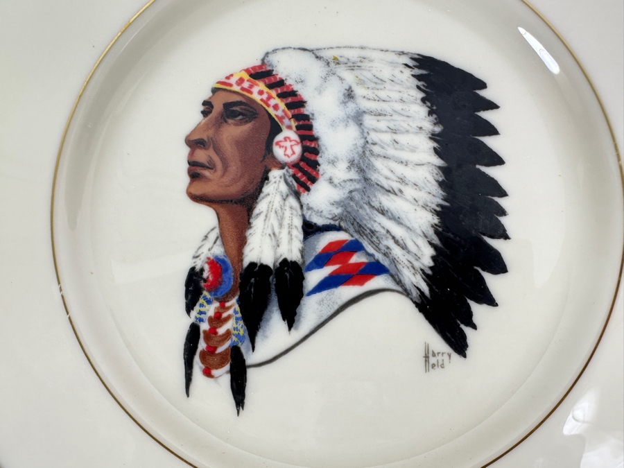 Fisher Sterling Silver Rimmed California Indians Trophy Plate Engraved 'Skeet 1973' W/ 10.5' Native American Harry Held Lenox Plate - Plate Weighs Apx 510g (Total Weight 744g) - Apx Sterling Silver Weight Is 193g - Apx Silver Melt Value = $230 [Photo 3]