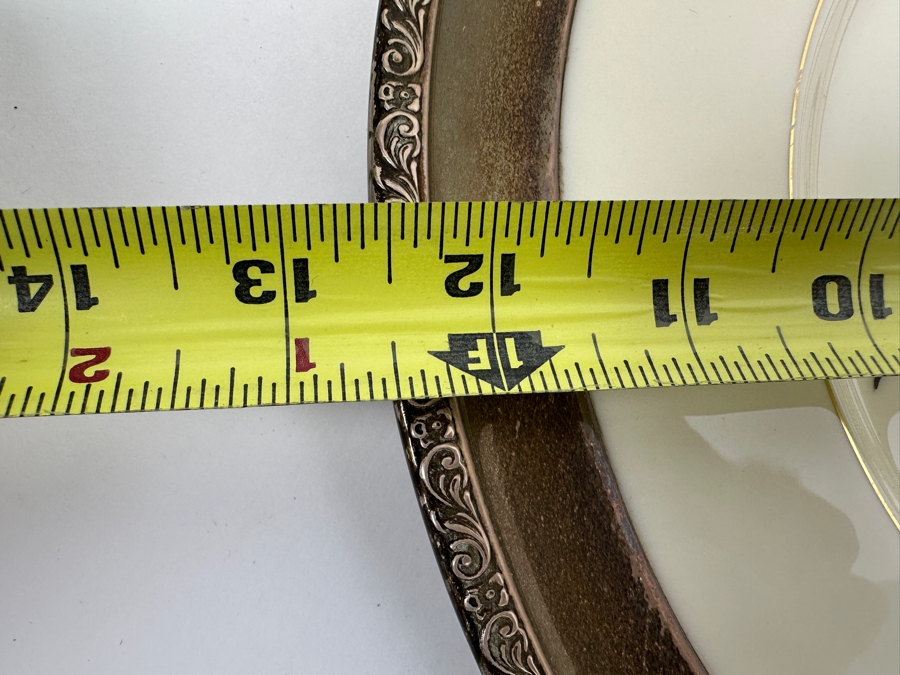 Fisher Sterling Silver Rimmed California Indians Trophy Plate Engraved 'Skeet 1973' W/ 10.5' Native American Harry Held Lenox Plate - Plate Weighs Apx 510g (Total Weight 744g) - Apx Sterling Silver Weight Is 193g - Apx Silver Melt Value = $230 [Photo 7]