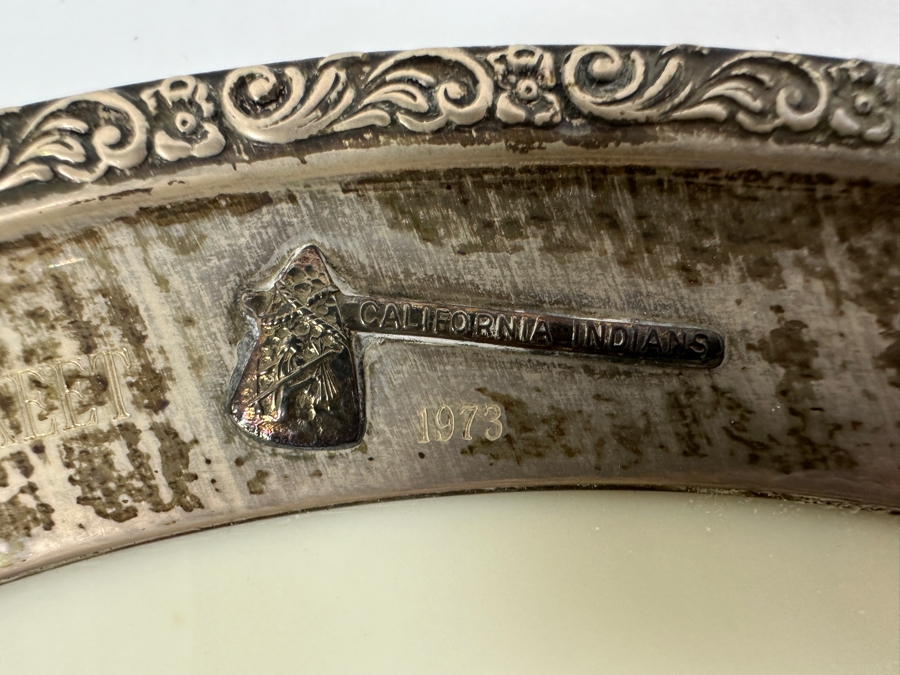 Fisher Sterling Silver Rimmed California Indians Trophy Plate Engraved 'Skeet 1973' W/ 10.5' Native American Harry Held Lenox Plate - Plate Weighs Apx 510g (Total Weight 744g) - Apx Sterling Silver Weight Is 193g - Apx Silver Melt Value = $230 [Photo 2]