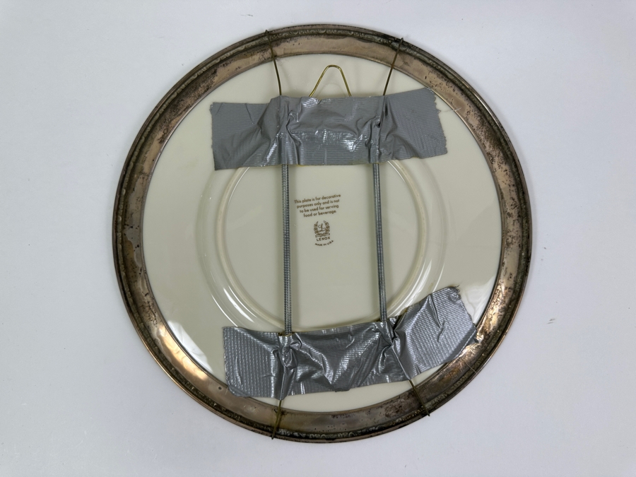 Fisher Sterling Silver Rimmed California Indians Trophy Plate Engraved 'Skeet 1973' W/ 10.5' Native American Harry Held Lenox Plate - Plate Weighs Apx 510g (Total Weight 744g) - Apx Sterling Silver Weight Is 193g - Apx Silver Melt Value = $230 [Photo 4]