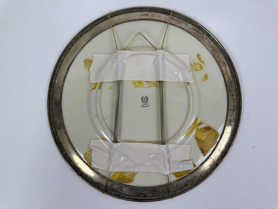 Fisher Sterling Silver Rimmed California Indians Trophy Plate Engraved 'Ladies Trapshooting' W/ 10.5' Native American Harry Held Lenox Plate - Plate Weighs Apx 510g (Total Weight 774g) - Apx Sterling Silver Weight Is 264g - Apx Silver Melt Value = $259 [Photo 6]