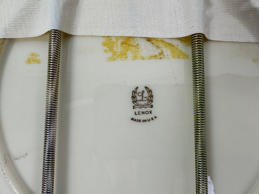 Fisher Sterling Silver Rimmed California Indians Trophy Plate Engraved 'Ladies Trapshooting' W/ 10.5' Native American Harry Held Lenox Plate - Plate Weighs Apx 510g (Total Weight 774g) - Apx Sterling Silver Weight Is 264g - Apx Silver Melt Value = $259 [Photo 7]