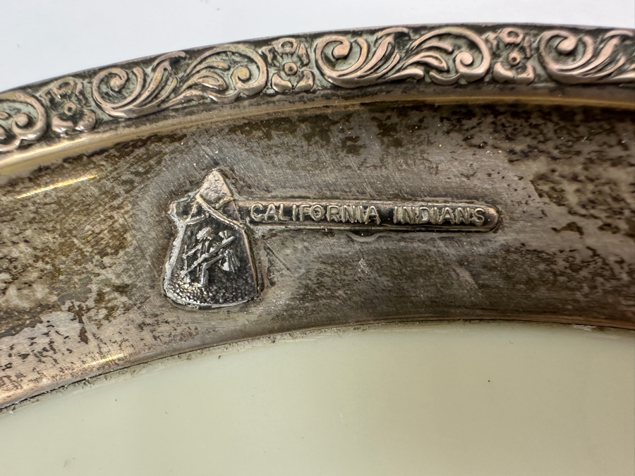 Fisher Sterling Silver Rimmed California Indians Trophy Plate Engraved 'Ladies Trapshooting' W/ 10.5' Native American Harry Held Lenox Plate - Plate Weighs Apx 510g (Total Weight 774g) - Apx Sterling Silver Weight Is 264g - Apx Silver Melt Value = $259 [Photo 2]