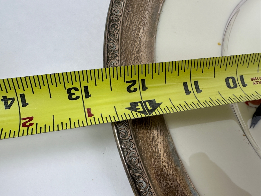 Fisher Sterling Silver Rimmed California Indians Trophy Plate Engraved 'Ladies Trapshooting' W/ 10.5' Native American Harry Held Lenox Plate - Plate Weighs Apx 510g (Total Weight 774g) - Apx Sterling Silver Weight Is 264g - Apx Silver Melt Value = $259 [Photo 8]