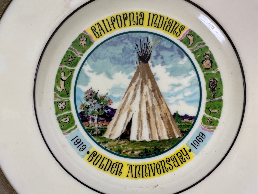 Fisher Sterling Silver Rimmed California Indians Trophy Plate W/ 10.5' Custom California Indians Golden Anniversary 1919-1969 Lenox Plate - Plate Weighs Apx 510g (Total Weight 688g) - Apx Sterling Silver Weight Is 178g - Apx Silver Melt Value = $175 [Photo 2]