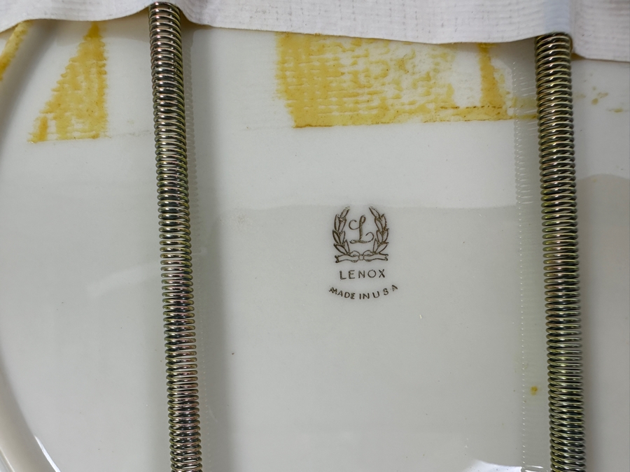 Fisher Sterling Silver Rimmed California Indians Trophy Plate Engraved 'Trap Class Champion' W/ 10.5' Native American Harry Held Lenox Plate - Plate Weighs Apx 510g (Total Weight 721g) - Apx Sterling Silver Weight Is 264g - Apx Silver Melt Value = $207 [Photo 6]