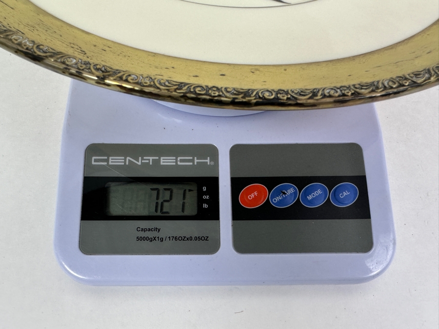 Fisher Sterling Silver Rimmed California Indians Trophy Plate Engraved 'Trap Class Champion' W/ 10.5' Native American Harry Held Lenox Plate - Plate Weighs Apx 510g (Total Weight 721g) - Apx Sterling Silver Weight Is 264g - Apx Silver Melt Value = $207 [Photo 9]