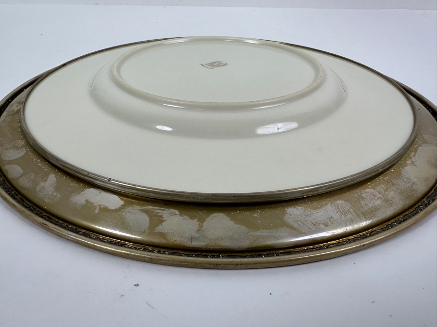 Fisher Sterling Silver Rimmed California Indians Trophy Plate W/ 10.5' Custom California Indians Golden Anniversary 1919-1969 Lenox Plate - Plate Weighs Apx 510g (Total Weight 702g) - Apx Sterling Silver Weight Is 192g - Apx Silver Melt Value = $188 [Photo 6]