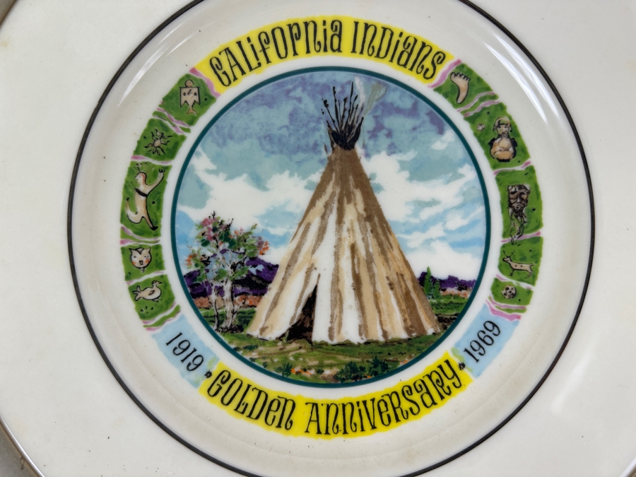 Fisher Sterling Silver Rimmed California Indians Trophy Plate W/ 10.5' Custom California Indians Golden Anniversary 1919-1969 Lenox Plate - Plate Weighs Apx 510g (Total Weight 702g) - Apx Sterling Silver Weight Is 192g - Apx Silver Melt Value = $188 [Photo 2]