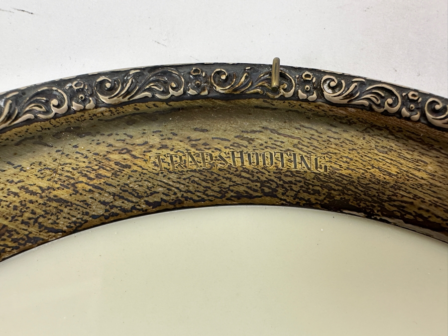 Fisher Sterling Silver Rimmed California Indians Trophy Plate Engraved 'Trapshooting 1964' W/ 8.25' Native American Harry Held Lenox Plate - Plate Weighs Apx 340g (Total Weight 424g) - Apx Sterling Silver Weight Is 84g - Apx Silver Melt Value = $82 [Photo 3]