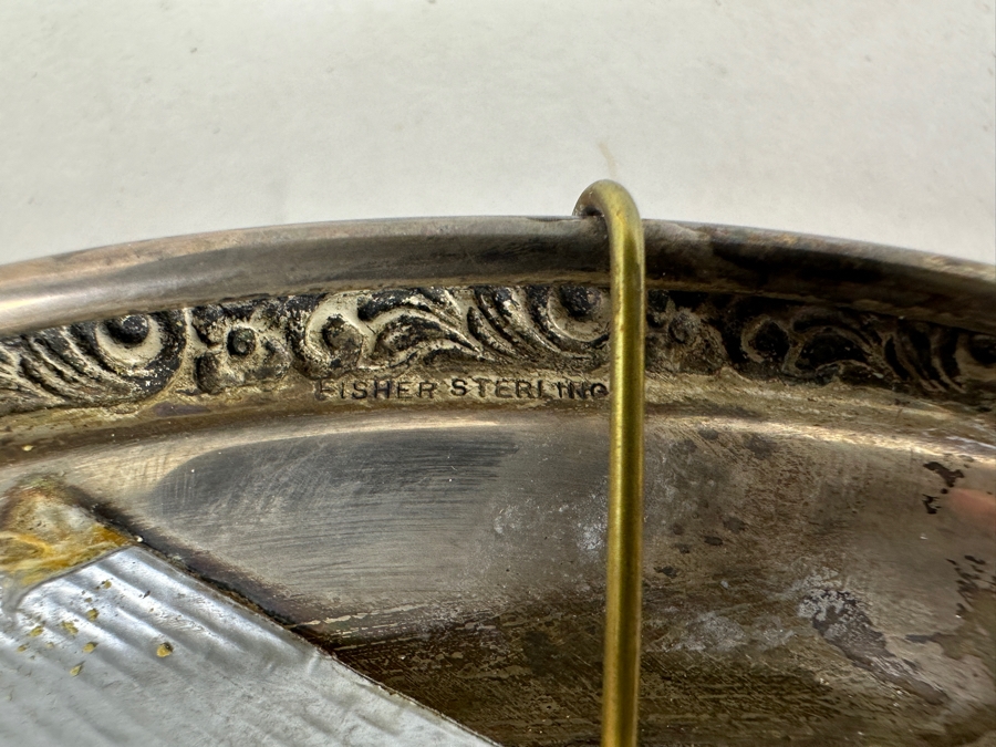 Fisher Sterling Silver Rimmed California Indians Trophy Plate Engraved 'Trapshooting 1964' W/ 8.25' Native American Harry Held Lenox Plate - Plate Weighs Apx 340g (Total Weight 424g) - Apx Sterling Silver Weight Is 84g - Apx Silver Melt Value = $82 [Photo 7]