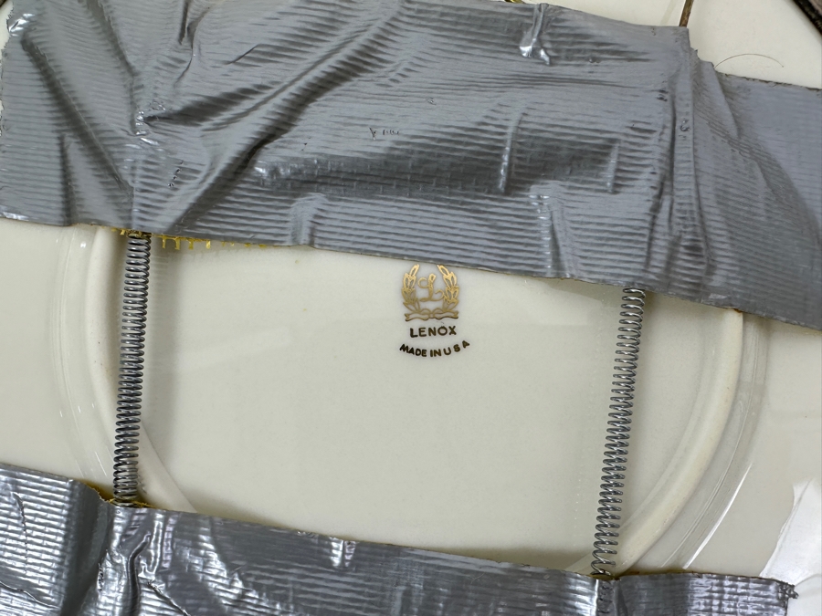 Fisher Sterling Silver Rimmed California Indians Trophy Plate Engraved 'Trapshooting 1964' W/ 8.25' Native American Harry Held Lenox Plate - Plate Weighs Apx 340g (Total Weight 424g) - Apx Sterling Silver Weight Is 84g - Apx Silver Melt Value = $82 [Photo 6]