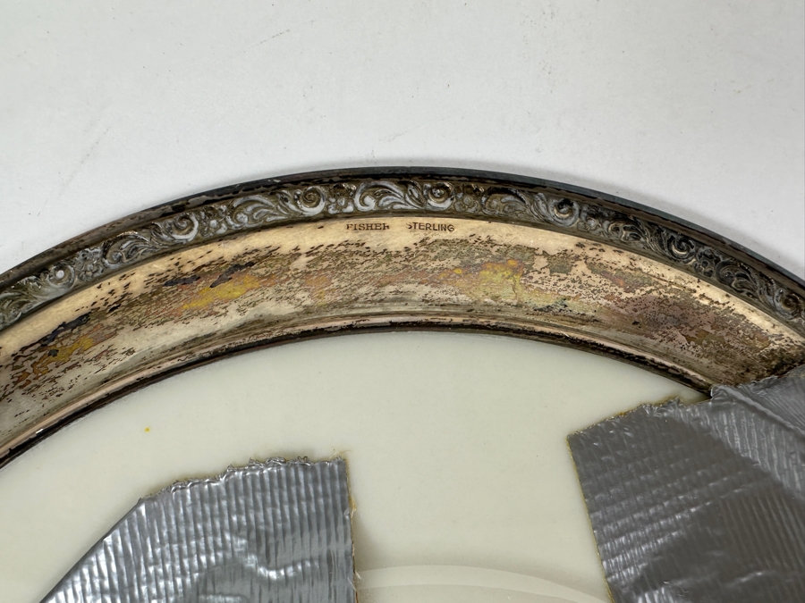 Fisher Sterling Silver Rimmed California Indians Trophy Plate Engraved 'Skeet Shooting 1963' W/ 8.25' Native American Harry Held Lenox Plate - Plate Weighs Apx 340g (Total Weight 448g) - Apx Sterling Silver Weight Is 108g - Apx Silver Melt Value = $106 [Photo 6]