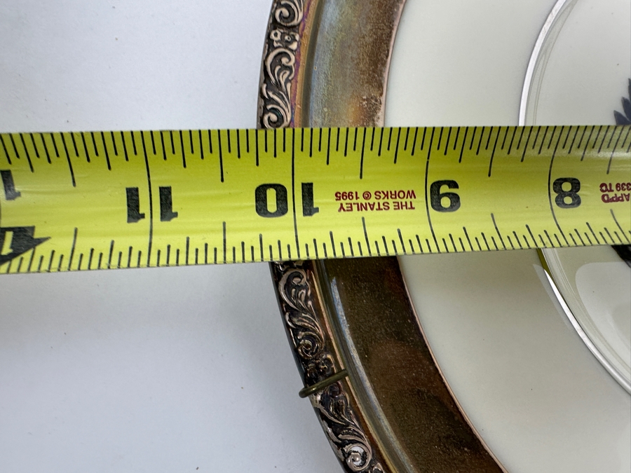 Fisher Sterling Silver Rimmed California Indians Trophy Plate W/ 8.25' Native American Harry Held Lenox Plate - Plate Weighs Apx 340g (Total Weight 430g) - Apx Sterling Silver Weight Is 90g - Apx Silver Melt Value = $88 [Photo 5]