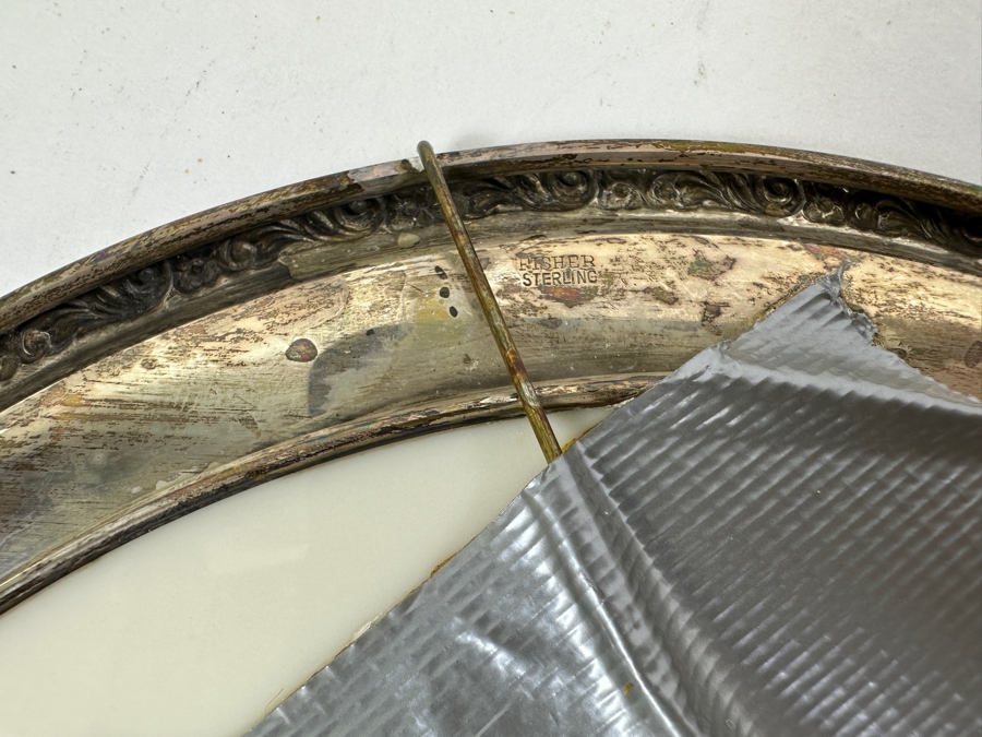 Fisher Sterling Silver Rimmed California Indians Trophy Plate W/ 8.25' Native American Harry Held Lenox Plate - Plate Weighs Apx 340g (Total Weight 430g) - Apx Sterling Silver Weight Is 90g - Apx Silver Melt Value = $88 [Photo 4]