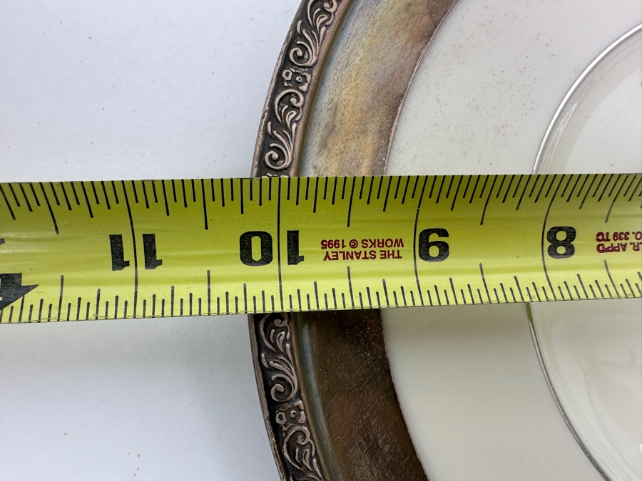 Fisher Sterling Silver Rimmed California Indians Trophy Plate Engraved 'Skeet' W/ 8.25' Native American Harry Held Lenox Plate - Plate Weighs Apx 340g (Total Weight 468g) - Apx Sterling Silver Weight Is 128g - Apx Silver Melt Value = $125 [Photo 7]