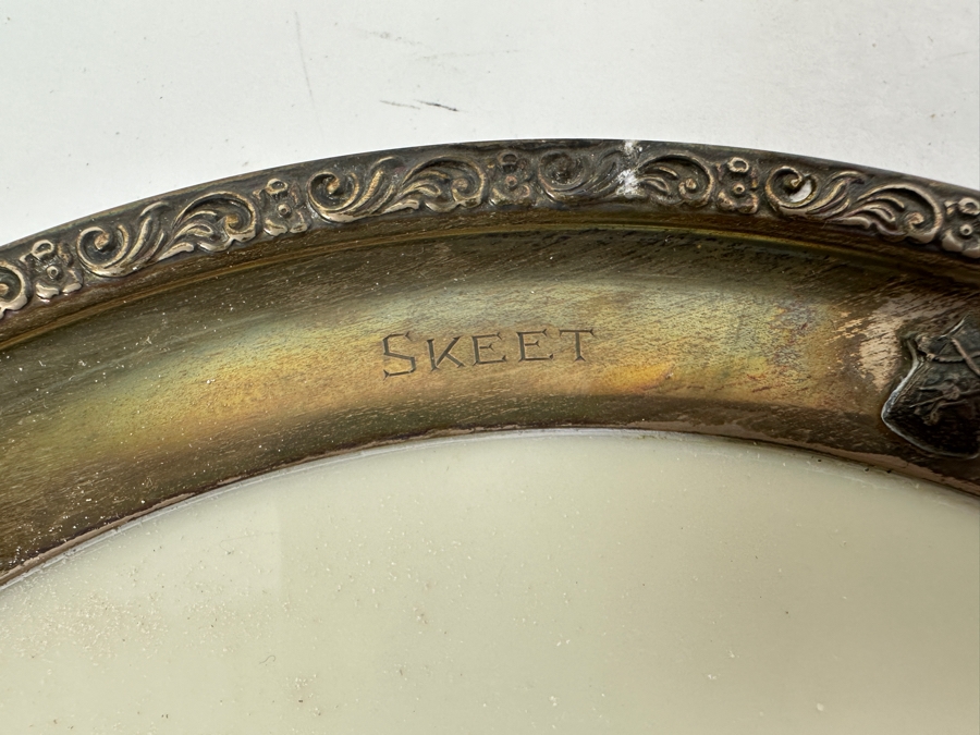 Fisher Sterling Silver Rimmed California Indians Trophy Plate Engraved 'Skeet' W/ 8.25' Native American Harry Held Lenox Plate - Plate Weighs Apx 340g (Total Weight 468g) - Apx Sterling Silver Weight Is 128g - Apx Silver Melt Value = $125 [Photo 3]