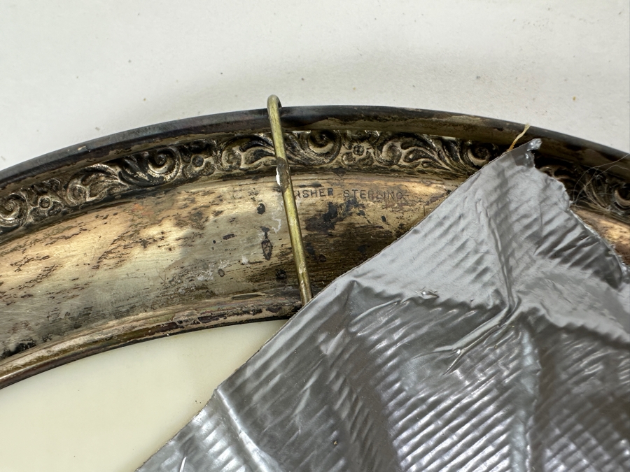 Fisher Sterling Silver Rimmed California Indians Trophy Plate Engraved 'Skeet' W/ 8.25' Native American Harry Held Lenox Plate - Plate Weighs Apx 340g (Total Weight 468g) - Apx Sterling Silver Weight Is 128g - Apx Silver Melt Value = $125 [Photo 6]