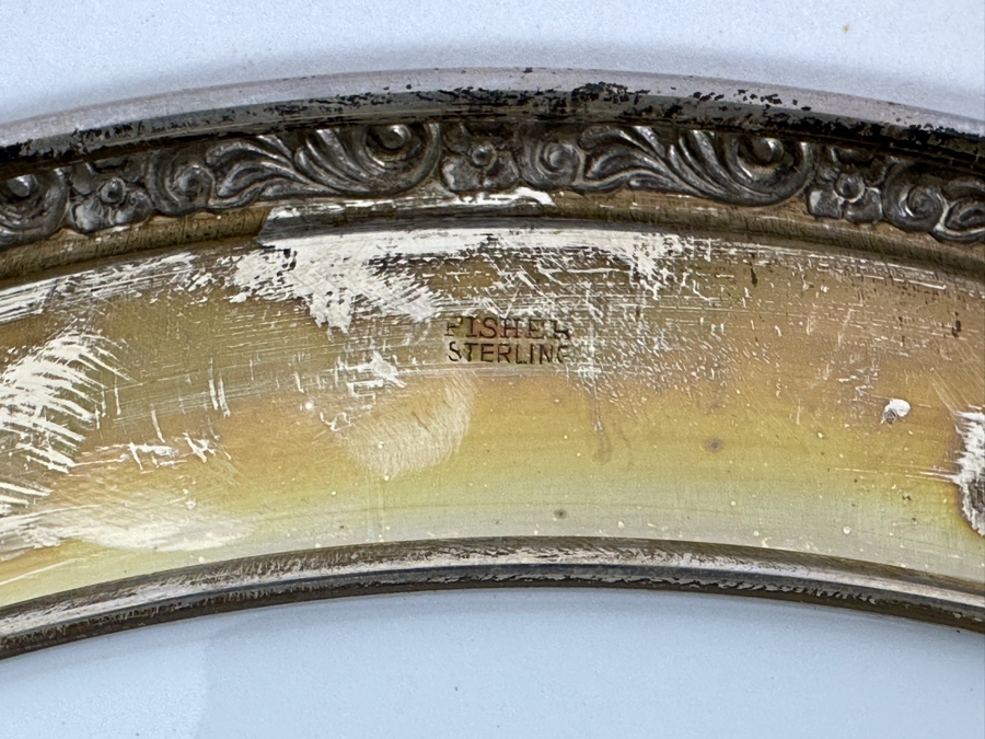 Fisher Sterling Silver Rimmed California Indians Trophy Plate Engraved 'Trapshooting' Sharon By Lenox Plate - Plate Weighs Apx 340g (Total Weight 419g) - Apx Sterling Silver Weight Is 79g - Apx Silver Melt Value = $77 [Photo 7]