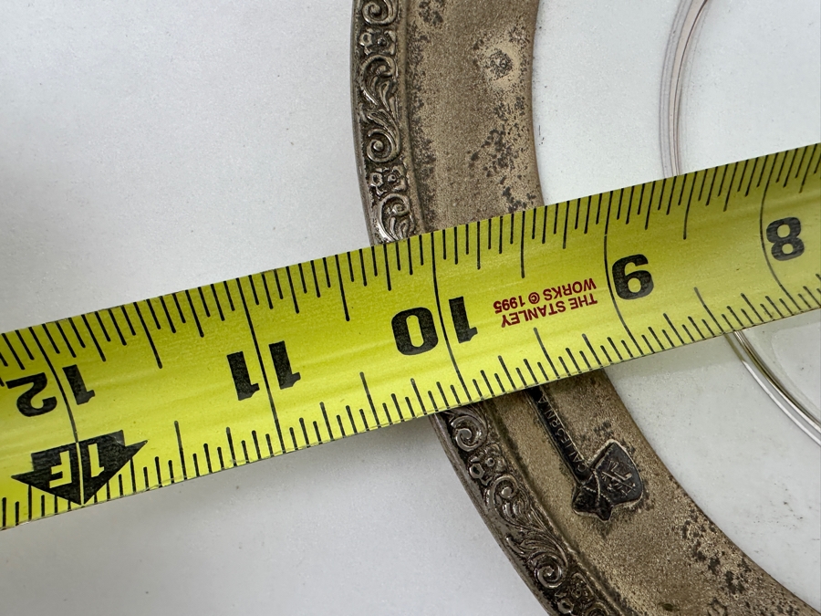 Fisher Sterling Silver Rimmed California Indians Trophy Plate Engraved 'Trapshooting' Sharon By Lenox Plate - Plate Weighs Apx 340g (Total Weight 419g) - Apx Sterling Silver Weight Is 79g - Apx Silver Melt Value = $77 [Photo 8]