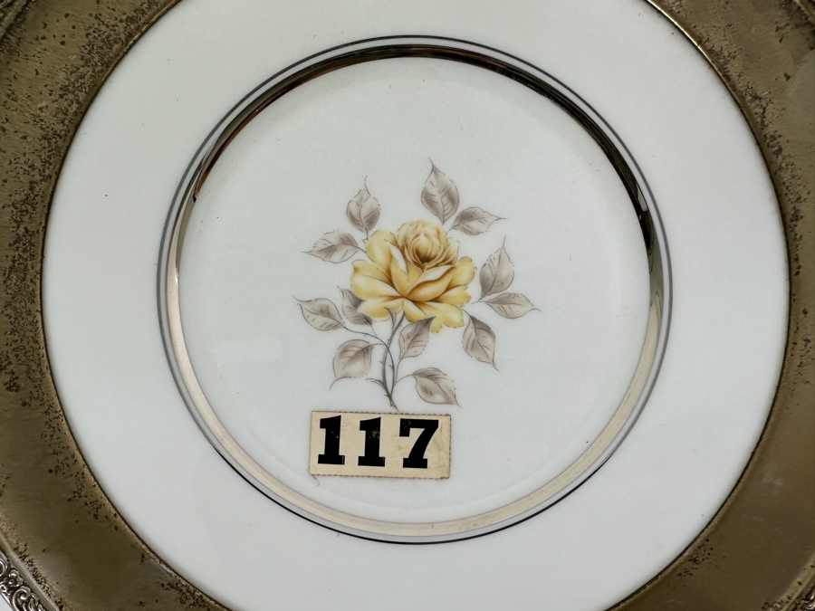 Fisher Sterling Silver Rimmed California Indians Trophy Plate Engraved 'Trapshooting' Sharon By Lenox Plate - Plate Weighs Apx 340g (Total Weight 419g) - Apx Sterling Silver Weight Is 79g - Apx Silver Melt Value = $77 [Photo 4]