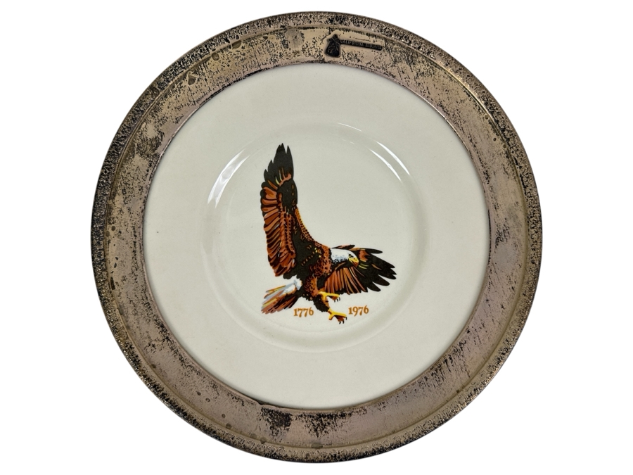 Fisher Sterling Silver Rimmed California Indians Trophy Plate Made Expressly For California Indians By Ridgewood Fine China Plate - Plate Weighs Apx 340g (Total Weight 483g) - Apx Sterling Silver Weight Is 143g - Apx Silver Melt Value = $132 [Photo 1]