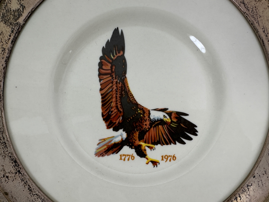 Fisher Sterling Silver Rimmed California Indians Trophy Plate Made Expressly For California Indians By Ridgewood Fine China Plate - Plate Weighs Apx 340g (Total Weight 483g) - Apx Sterling Silver Weight Is 143g - Apx Silver Melt Value = $132 [Photo 3]