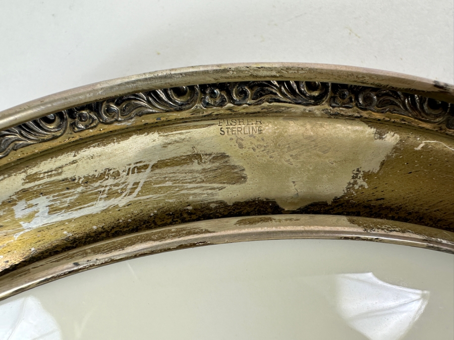 Fisher Sterling Silver Rimmed California Indians Trophy Plate Engraved 'Trapshooting 1966' Imperial By Lenox Plate - Plate Weighs Apx 340g (Total Weight 470g) - Apx Sterling Silver Weight Is 130g - Apx Silver Melt Value = $127 [Photo 6]