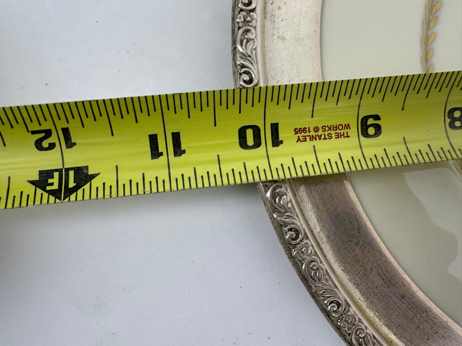 Fisher Sterling Silver Rimmed California Indians Trophy Plate Engraved 'Trapshooting 1966' Imperial By Lenox Plate - Plate Weighs Apx 340g (Total Weight 470g) - Apx Sterling Silver Weight Is 130g - Apx Silver Melt Value = $127 [Photo 7]