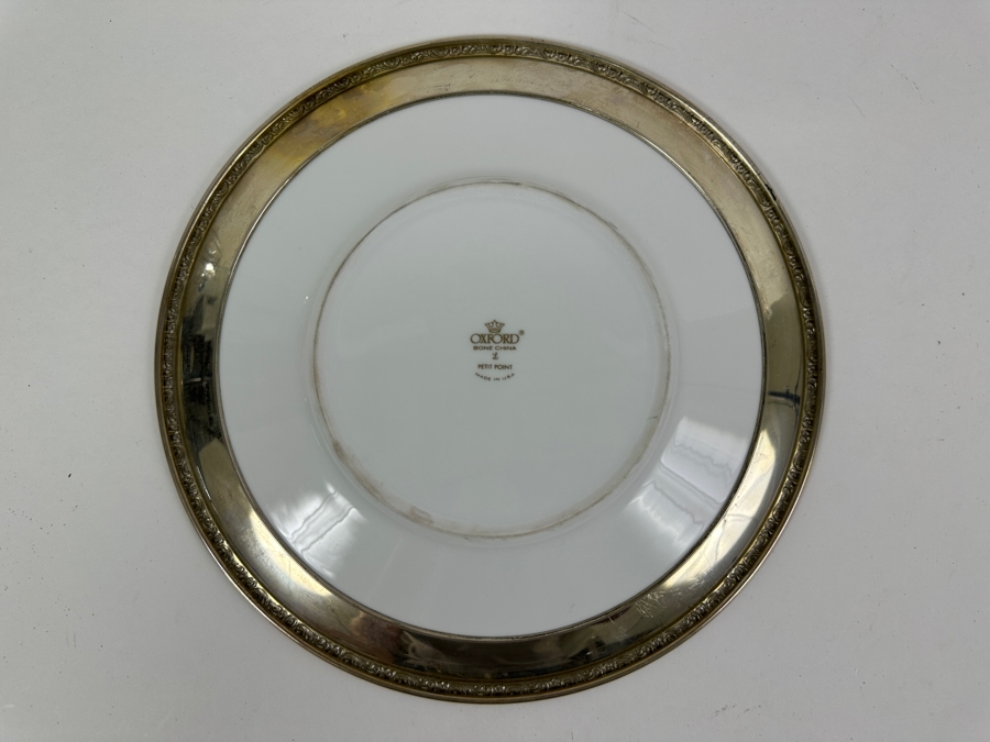 Fisher Sterling Silver Rimmed California Indians Trophy Plate Engraved 'Skeet Shooting 1967' Petit Point By Lenox Plate - Plate Weighs Apx 340g (Total Weight 415g) - Apx Sterling Silver Weight Is 75g - Apx Silver Melt Value = $74 [Photo 4]