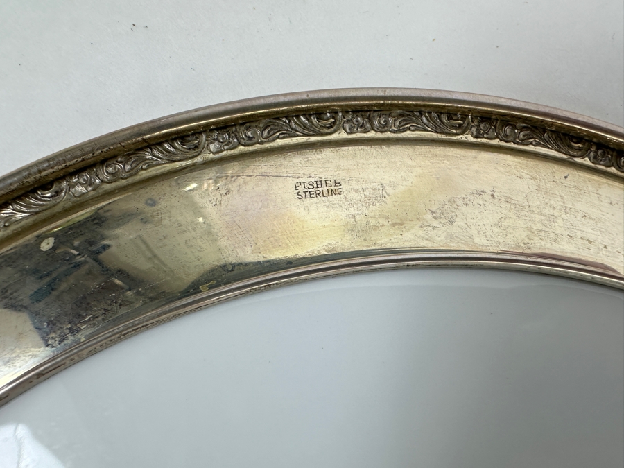 Fisher Sterling Silver Rimmed California Indians Trophy Plate Engraved 'Skeet Shooting 1967' Petit Point By Lenox Plate - Plate Weighs Apx 340g (Total Weight 415g) - Apx Sterling Silver Weight Is 75g - Apx Silver Melt Value = $74 [Photo 5]