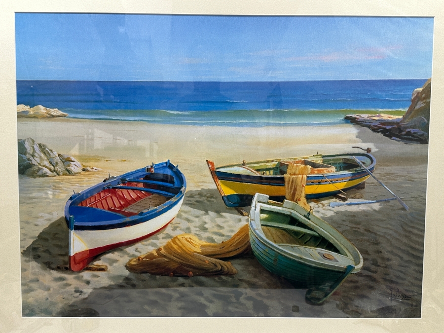 Boats On The Beach Print By Adriano Galasso Framed 42 X 34