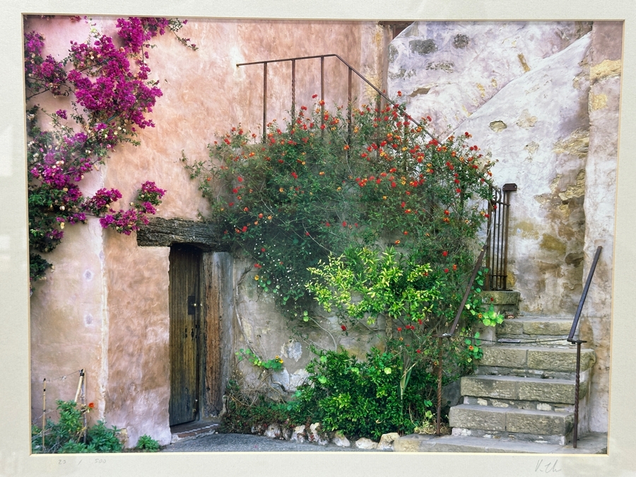Vern Clevenger Handcrafted Limited Edition Photograph Titled 'Carmel Mission Corner' Numbered 23 Of 500 16 X 12 Framed 29.5 X 25.5 Artist Signed Lower Right