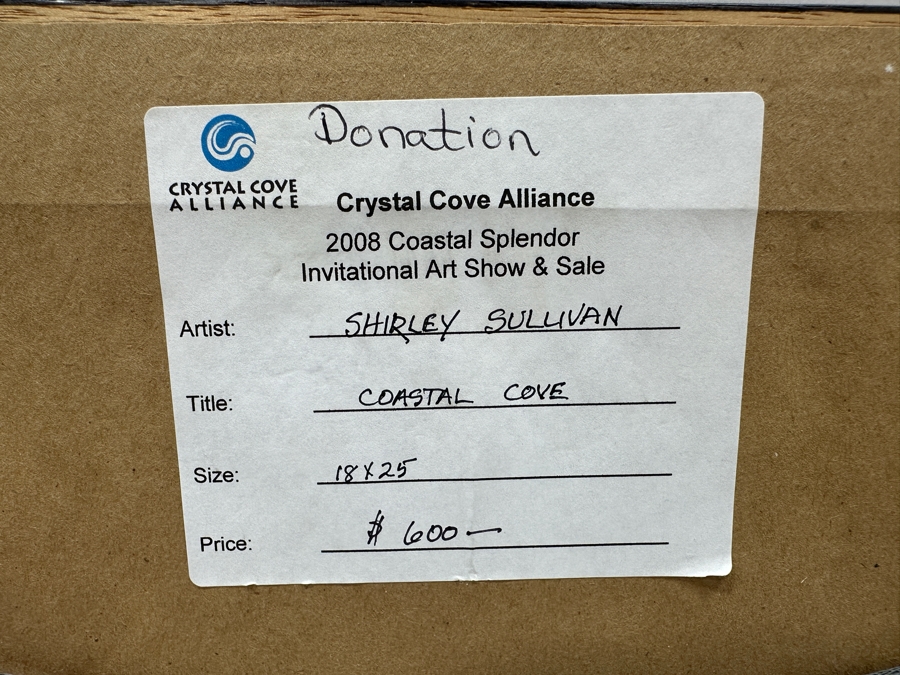 Shirley Sullivan Original Watercolor Painting On Paper Titled 'Coastal Cove' 18 X 9 Framed 26 X 18 Purchased From The 2008 Coastal Splendor Invitational Art Show & Sale Crystal Cove Alliance [Photo 8]