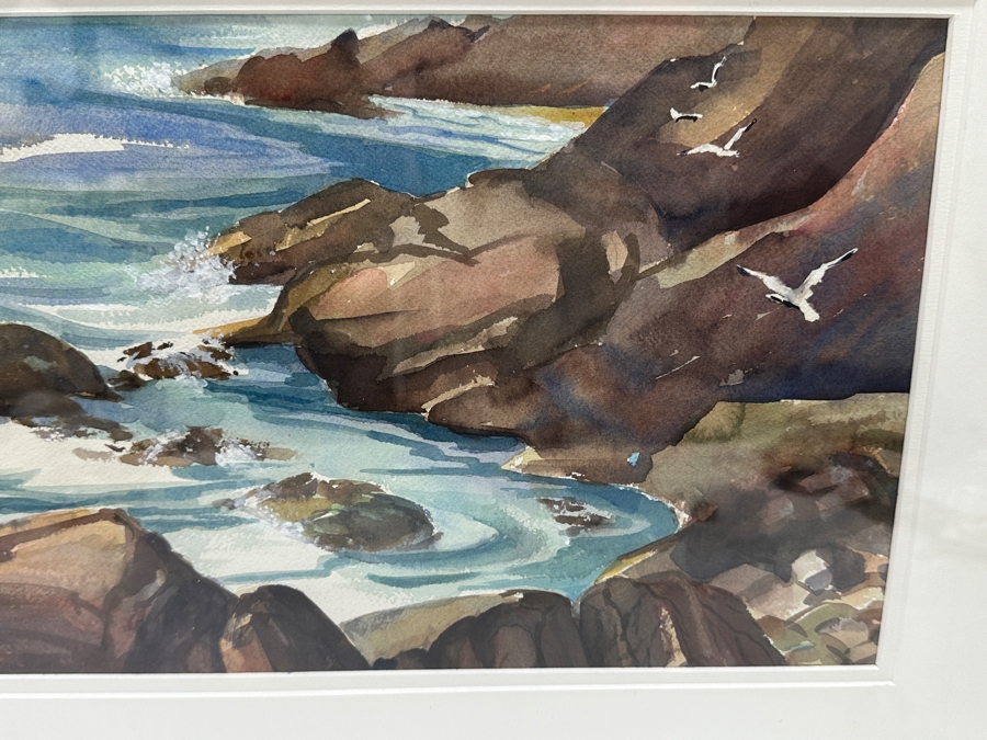 Shirley Sullivan Original Watercolor Painting On Paper Titled 'Coastal Cove' 18 X 9 Framed 26 X 18 Purchased From The 2008 Coastal Splendor Invitational Art Show & Sale Crystal Cove Alliance [Photo 3]