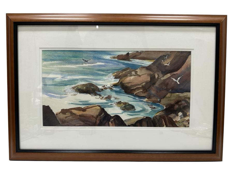 Shirley Sullivan Original Watercolor Painting On Paper Titled 'Coastal Cove' 18 X 9 Framed 26 X 18 Purchased From The 2008 Coastal Splendor Invitational Art Show & Sale Crystal Cove Alliance [Photo 2]