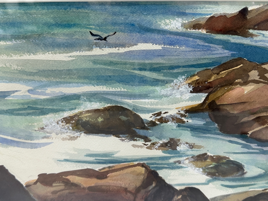 Shirley Sullivan Original Watercolor Painting On Paper Titled 'Coastal Cove' 18 X 9 Framed 26 X 18 Purchased From The 2008 Coastal Splendor Invitational Art Show & Sale Crystal Cove Alliance [Photo 4]